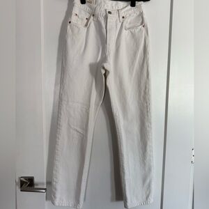 Levi’s Wedgie Straight Ankle - White 
Size: 25
High Rise: 10 7/8”
Inseam: 26”